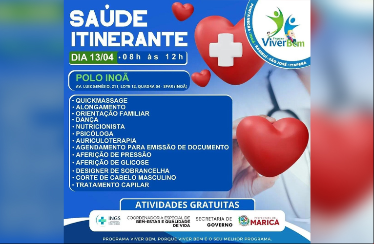 Saúde Itinerante chega ao polo Viver Bem de Inoã neste sábado (13/04)